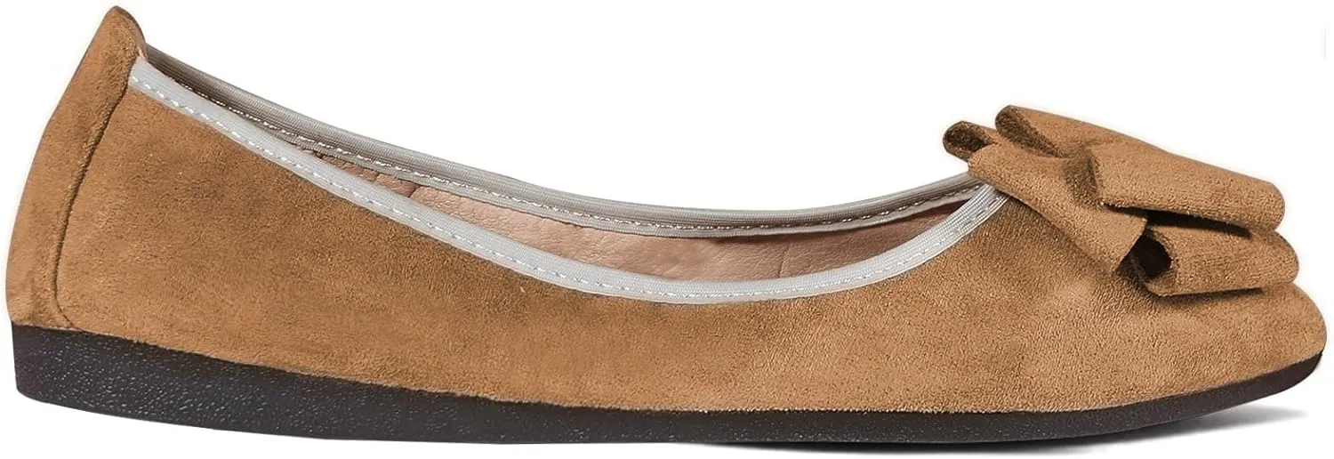 Women Ballet Flats Fashion Bowknot Suede Comfort Pointed Toe Slip On Dress Shoes