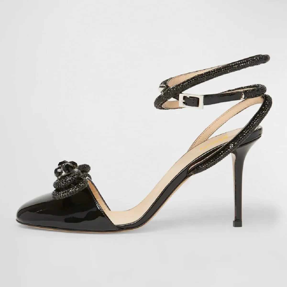 Women Gorgeous Bow Rhinestone Strappy Thin High Heel Sandals Glossy Round Toe Crossed Ankle Strap Wedding Evening Dress Pumps Size 4-16 US