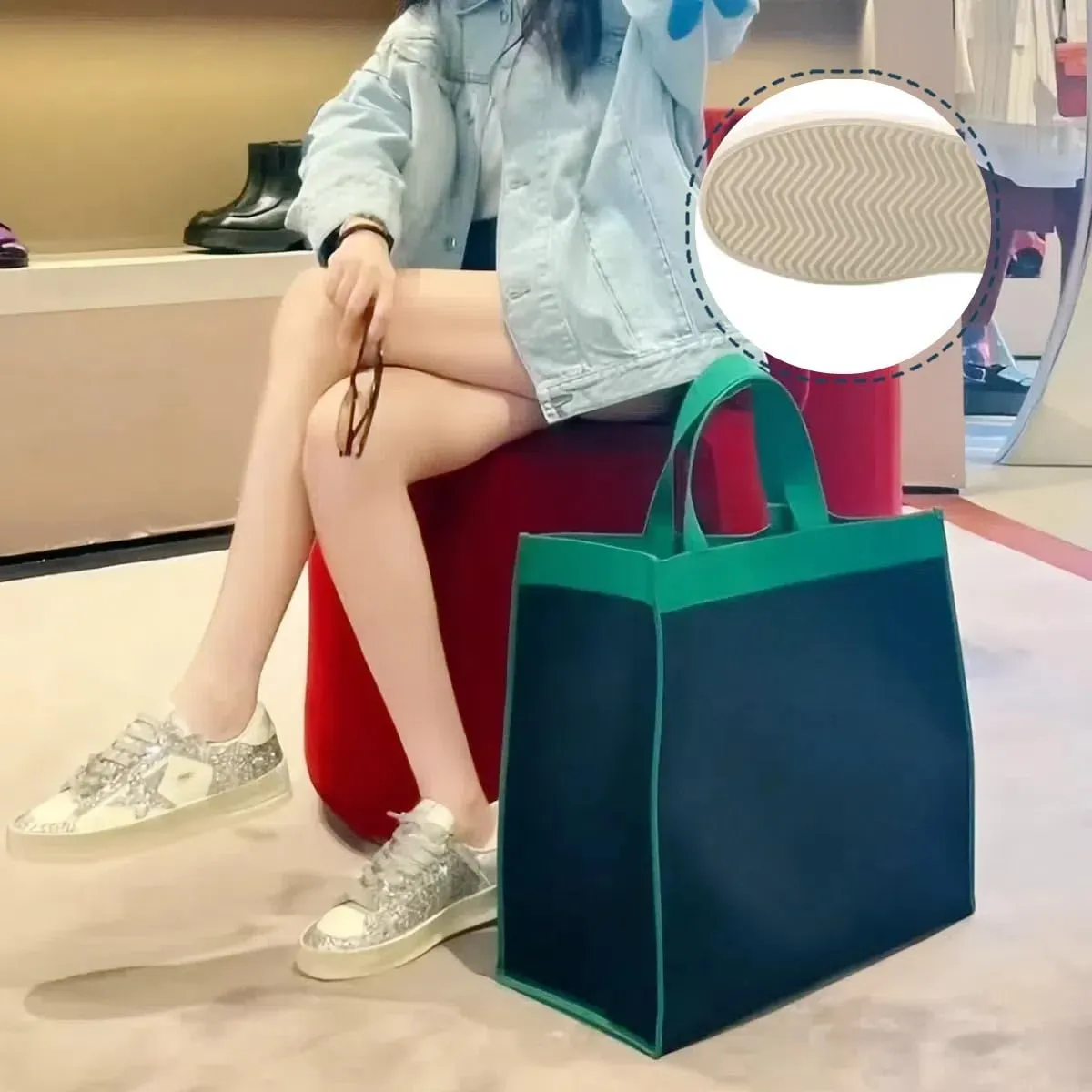 Women Retro Flat Sneakers, Y2k Star Patch, Silver Glitter Shining Shoes, Korean Style Teens Streetwear Lightweight Flat