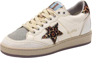 Women Retro Y2K Star Sneakers, Premium Leather Breathable Lining Shoes, 6cm Height Boost Streetwear, Distressed Finish