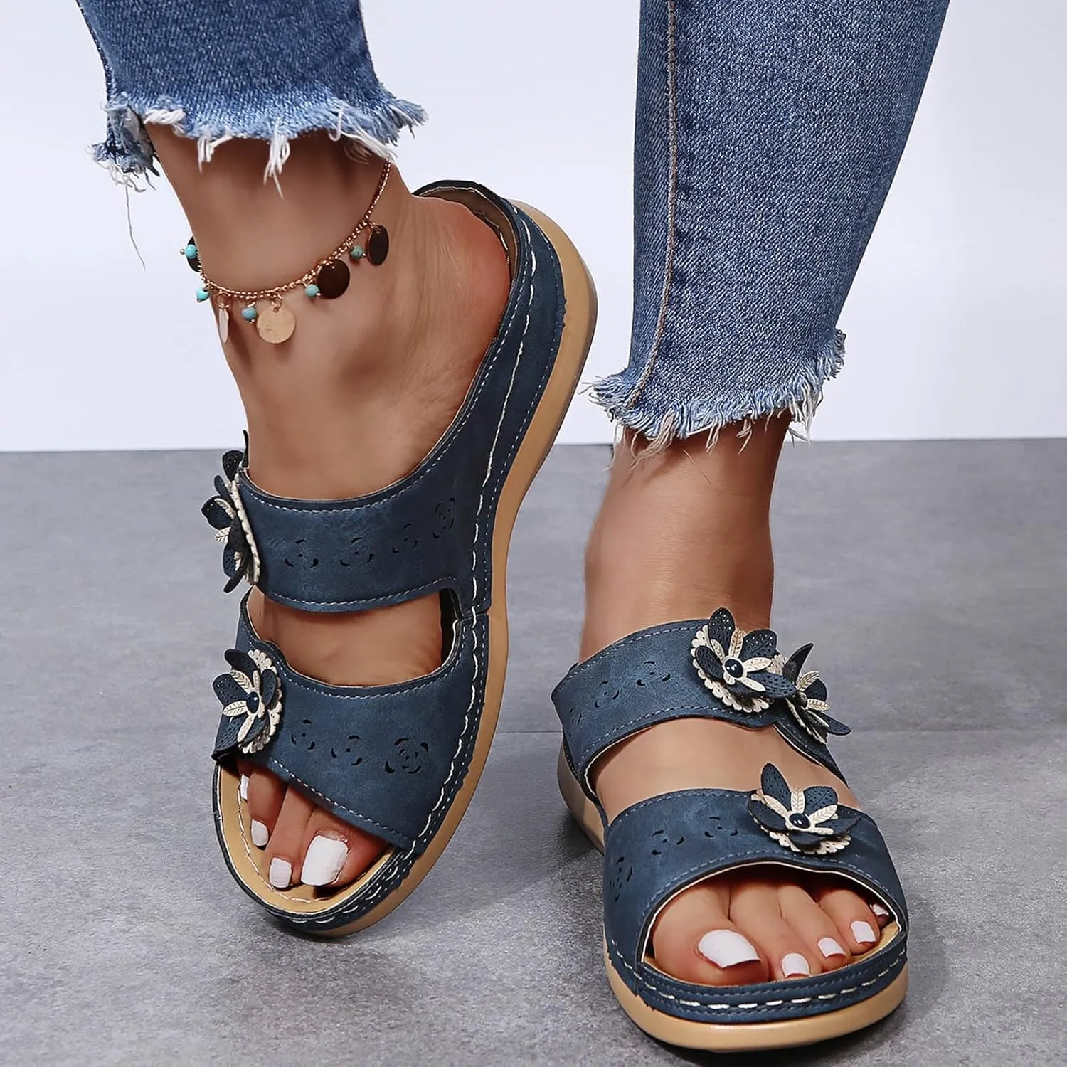 Women Shoes Sandals Thick Sole Wedge Heel Lightweights Flowers Casual And Comfortable Cute Fancy Sandals for Women Wedge