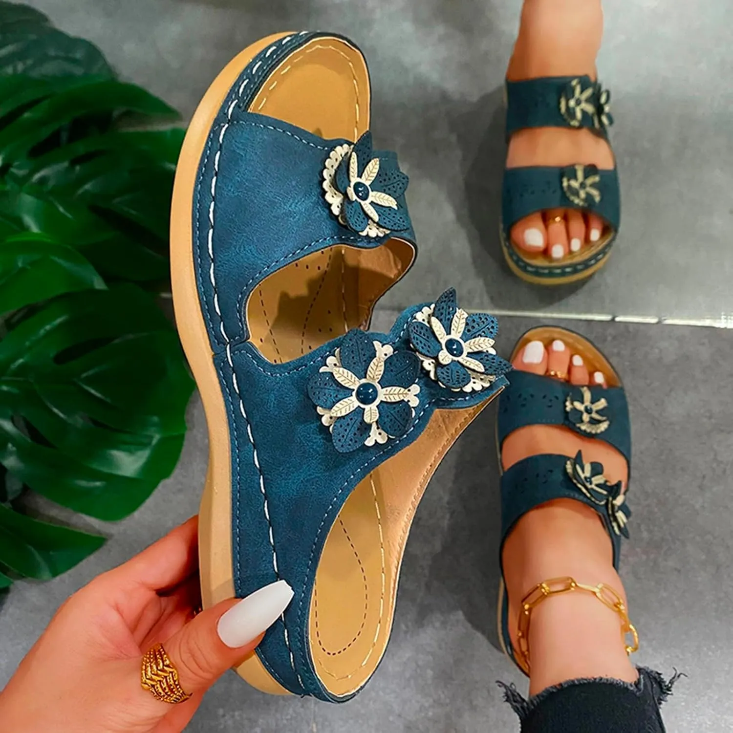 Women Shoes Sandals Thick Sole Wedge Heel Lightweights Flowers Casual And Comfortable Cute Fancy Sandals for Women Wedge