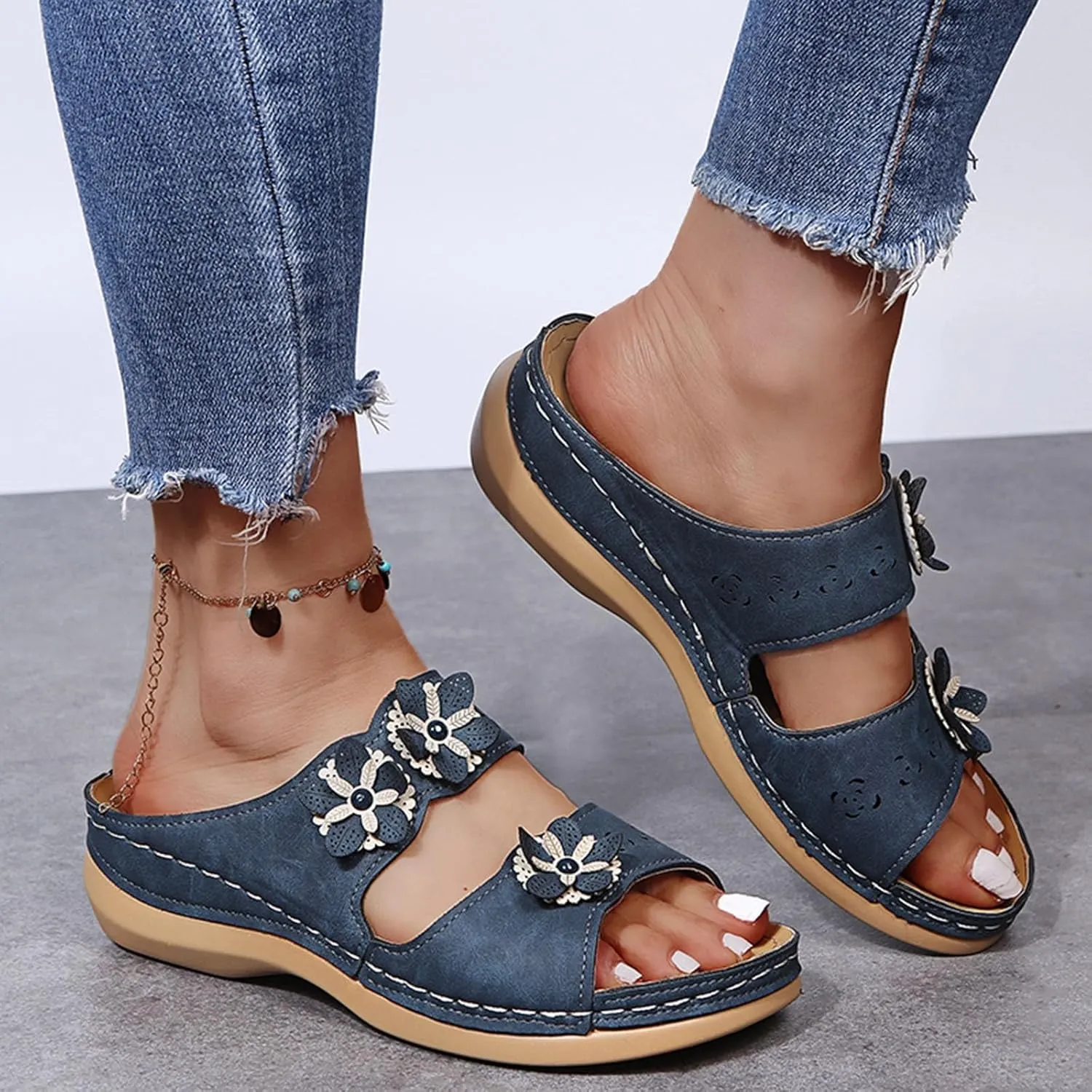 Women Shoes Sandals Thick Sole Wedge Heel Lightweights Flowers Casual And Comfortable Cute Fancy Sandals for Women Wedge