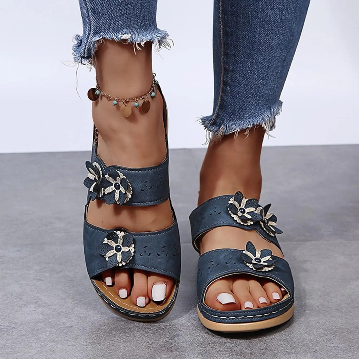 Women Shoes Sandals Thick Sole Wedge Heel Lightweights Flowers Casual And Comfortable Cute Fancy Sandals for Women Wedge