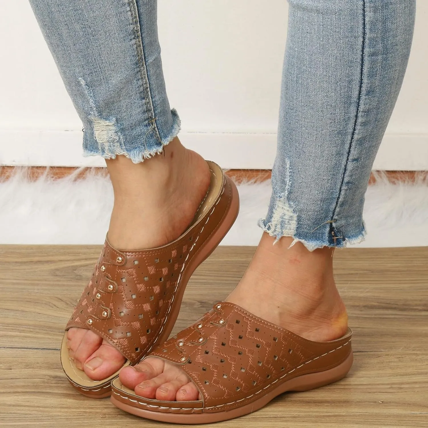 Women Shoes Wedge Heel Sandals Fashionable One Foot Wear Can Correct Arch Sandals for Athletic Sandals with Heel Strap