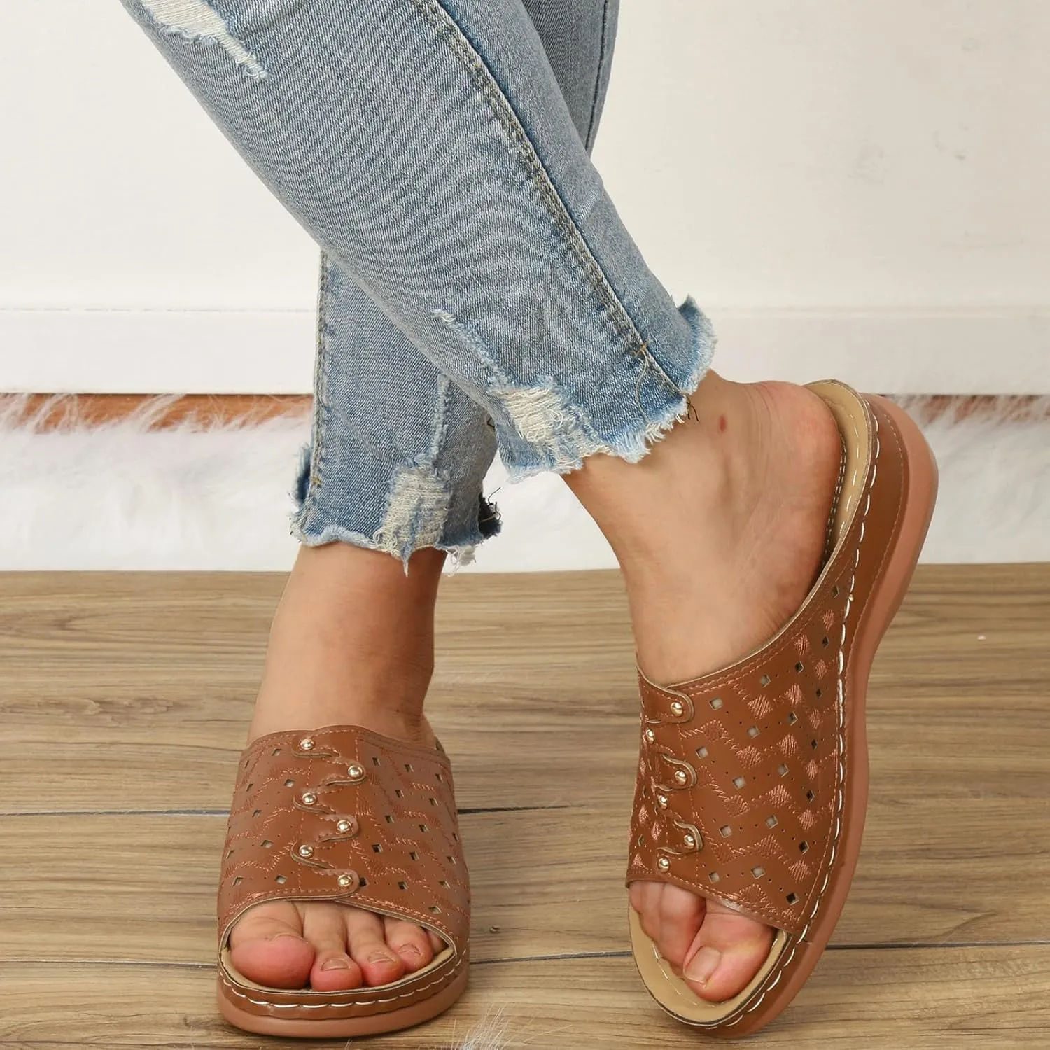 Women Shoes Wedge Heel Sandals Fashionable One Foot Wear Can Correct Arch Sandals for Athletic Sandals with Heel Strap
