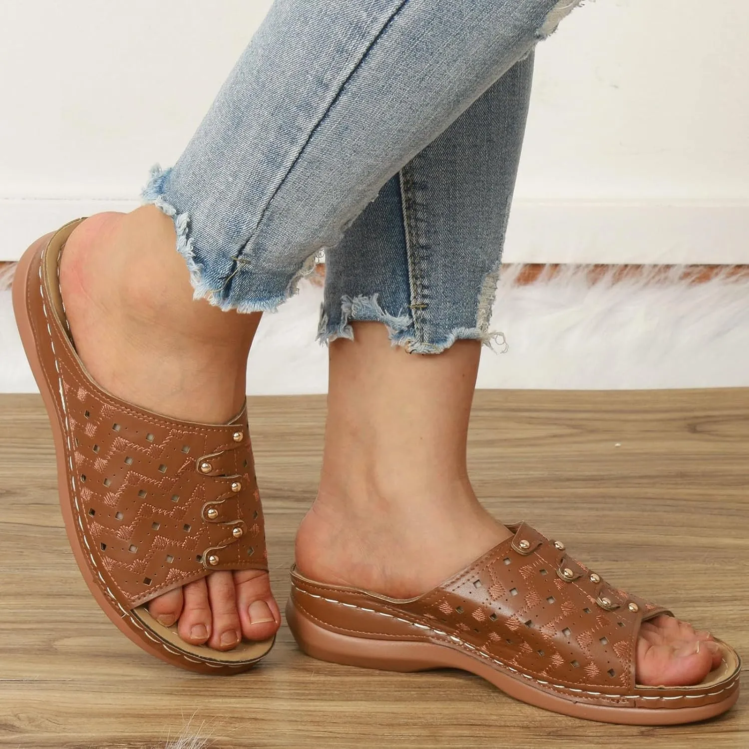 Women Shoes Wedge Heel Sandals Fashionable One Foot Wear Can Correct Arch Sandals for Athletic Sandals with Heel Strap