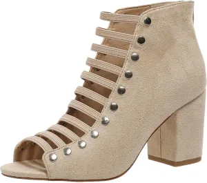 Women Toe Suede Sandals Back Zipper Cutout Sandals Chunky High Heel Ankle Strap Womens Dress High Heels 13 Wide