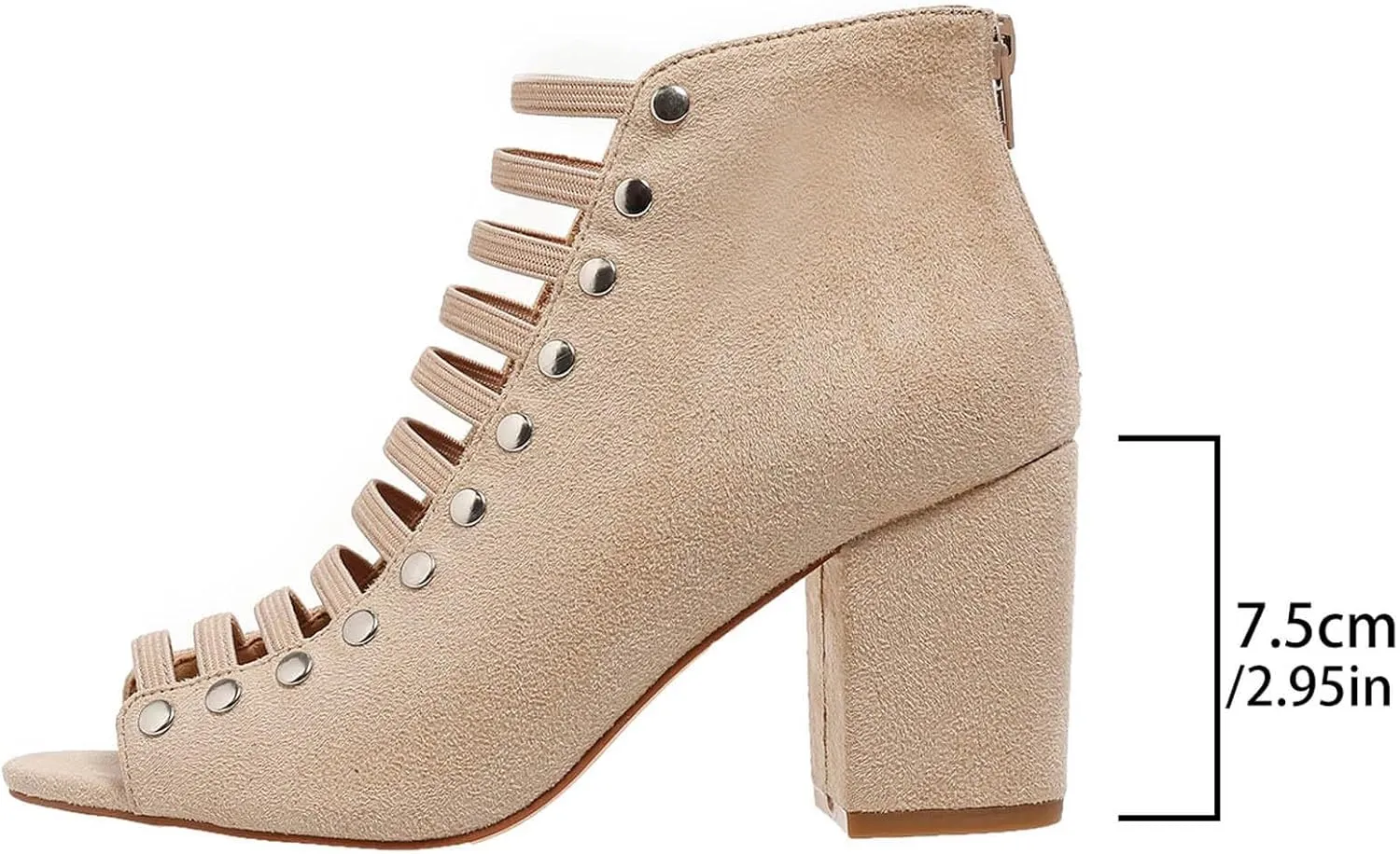 Women Toe Suede Sandals Back Zipper Cutout Sandals Chunky High Heel Ankle Strap Womens Dress High Heels 13 Wide