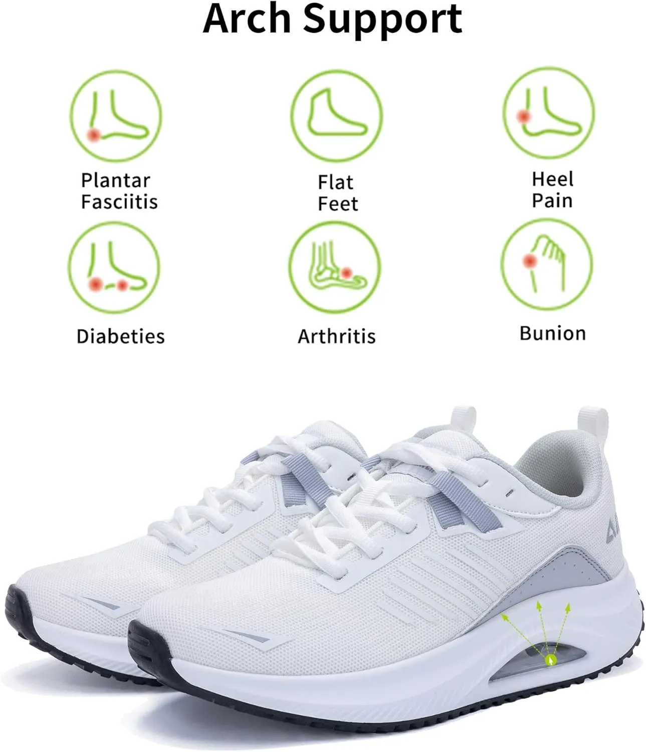 Womens Air Walking Shoes with Arch Support Tennis Orthotic Comfortable Sneakers for Plantar Fasciitis Pain Relief US 6-11