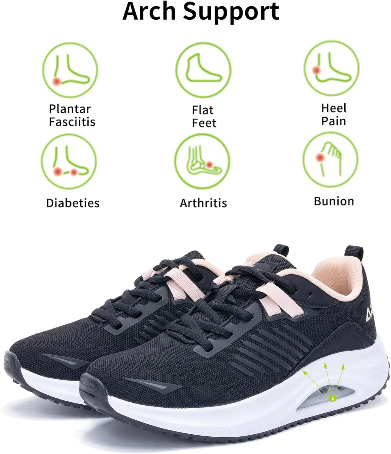 Womens Air Walking Shoes with Arch Support Tennis Orthotic Comfortable Sneakers for Plantar Fasciitis Pain Relief US 6-11