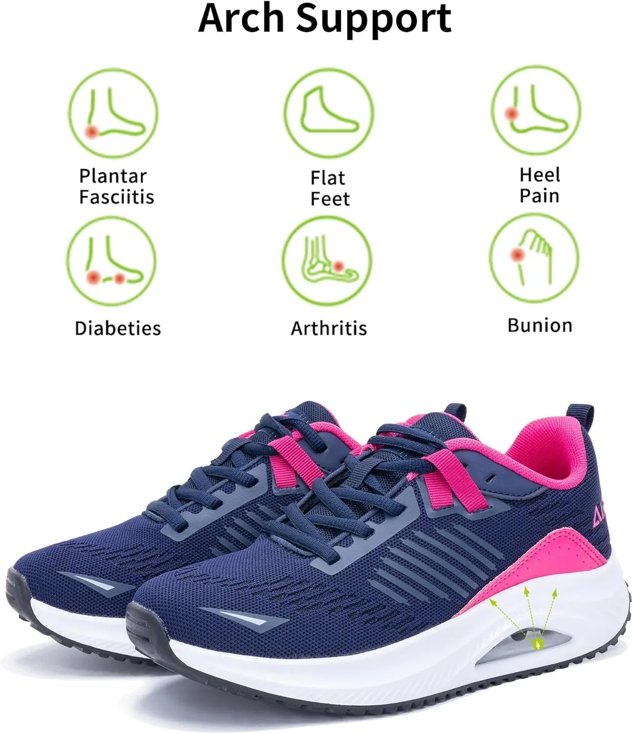 Womens Air Walking Shoes with Arch Support Tennis Orthotic Comfortable Sneakers for Plantar Fasciitis Pain Relief US 6-11