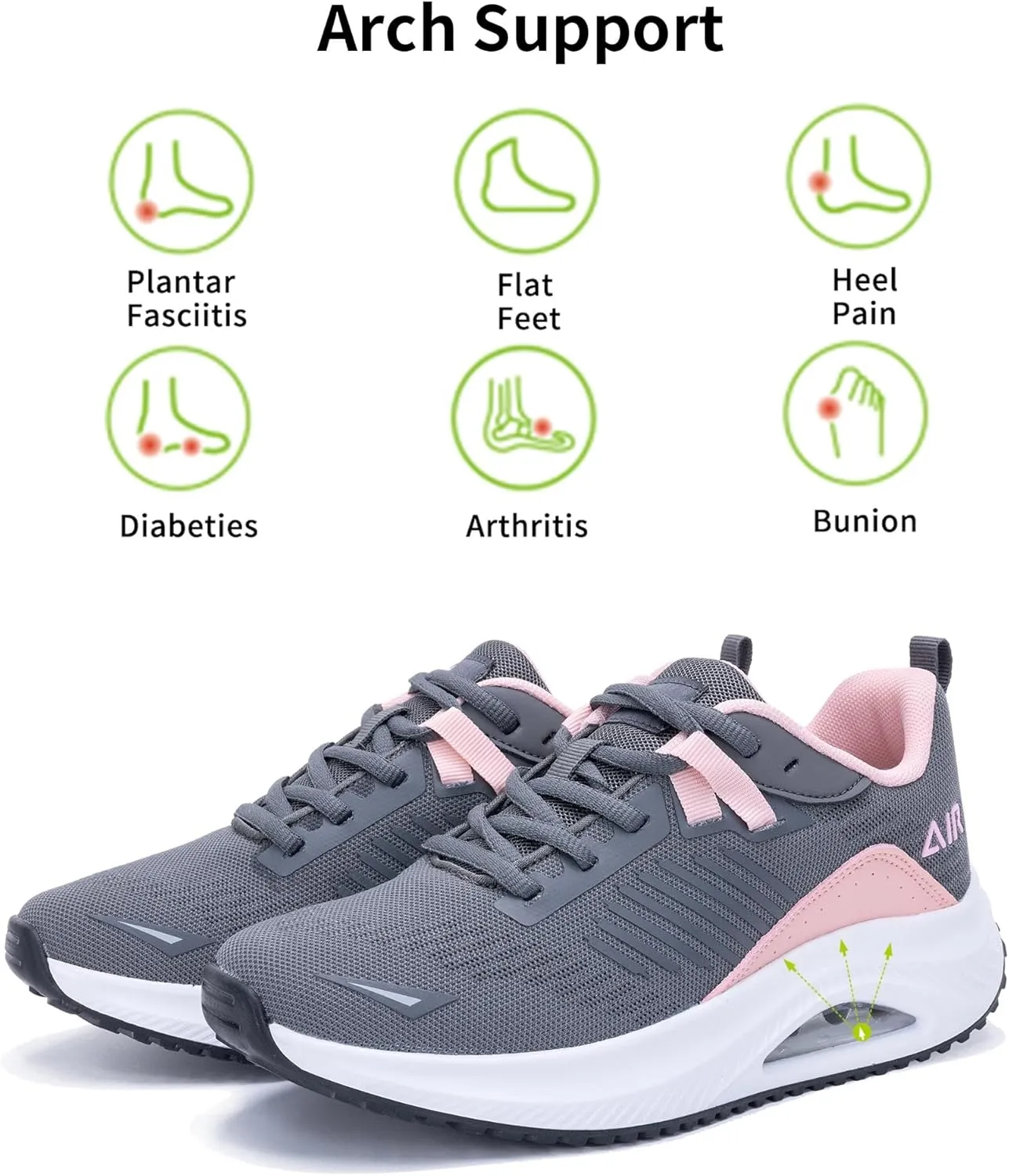 Womens Air Walking Shoes with Arch Support Tennis Orthotic Comfortable Sneakers for Plantar Fasciitis Pain Relief US 6-11