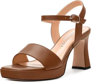 Womens Block High Heel Platform Sandals, Open Toe Ankle Strap Comfort Sandals, Womens Dressy Sandals
