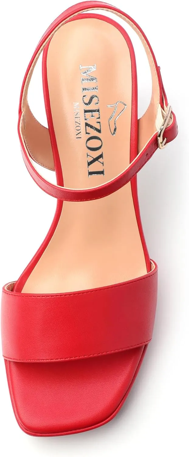 Womens Block High Heel Platform Sandals, Open Toe Ankle Strap Comfort Sandals, Womens Dressy Sandals