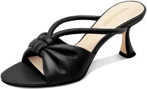 Women's Bow Heeled Sandals Kitten Heel Bowknots Slip On Open Round Toe Low Heels Sandals for Women Dressy Shoes Work Home Party Concert