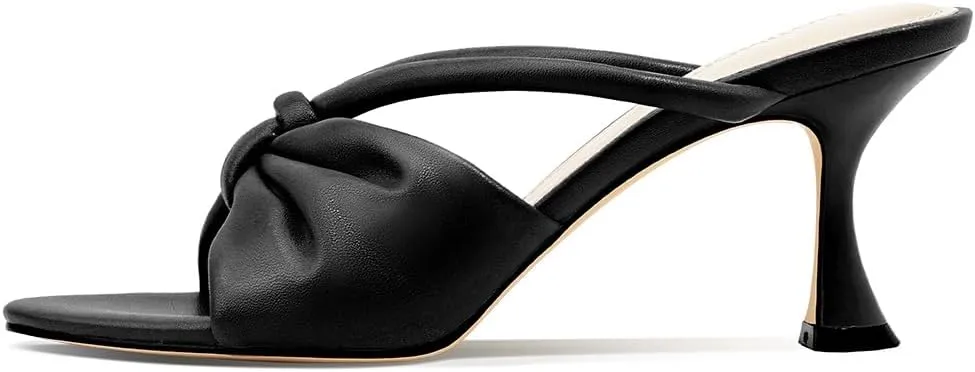 Women's Bow Heeled Sandals Kitten Heel Bowknots Slip On Open Round Toe Low Heels Sandals for Women Dressy Shoes Work Home Party Concert