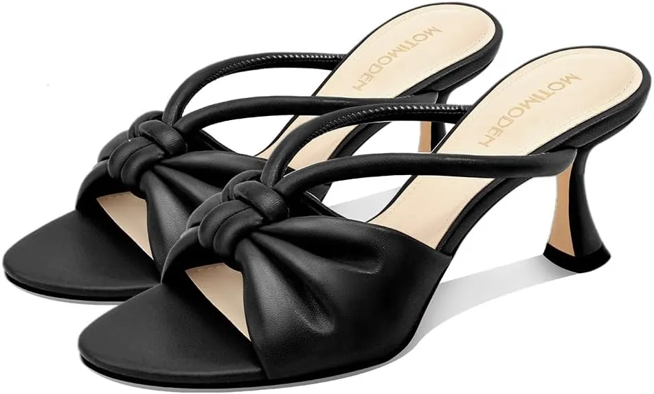 Women's Bow Heeled Sandals Kitten Heel Bowknots Slip On Open Round Toe Low Heels Sandals for Women Dressy Shoes Work Home Party Concert