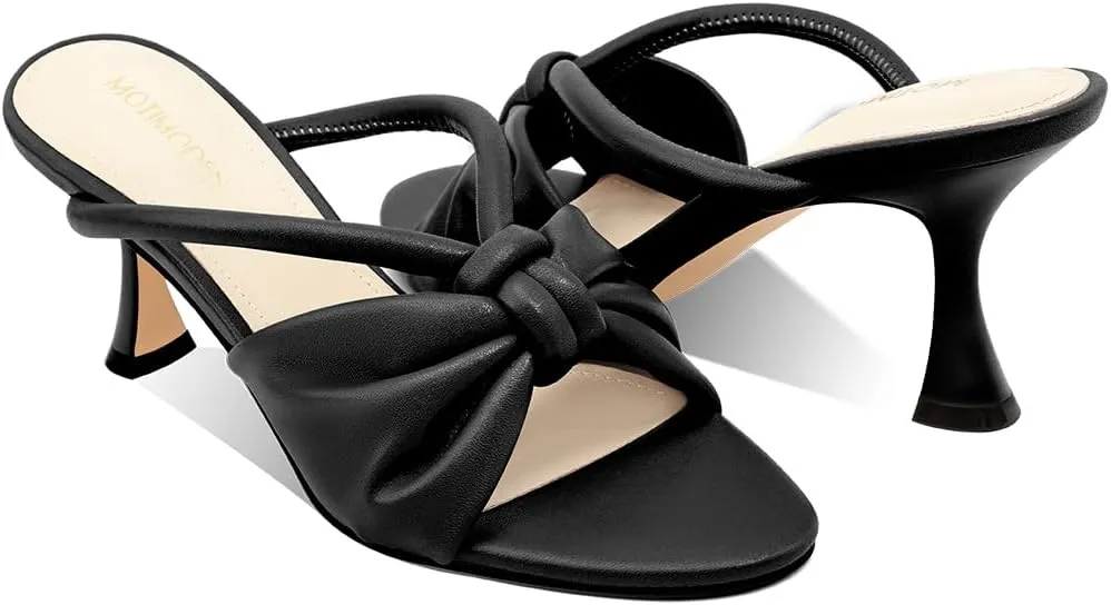 Women's Bow Heeled Sandals Kitten Heel Bowknots Slip On Open Round Toe Low Heels Sandals for Women Dressy Shoes Work Home Party Concert