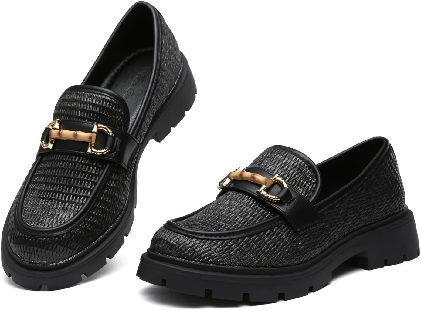 Women's Chunky Platform Loafers with Chain or Buckle Patent Leather Black Penny Loafers Fashion Office Shoes School Dress Shoes Comfort Slip-on