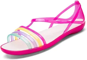 Women's Colorful Neon Jelly Flat Sandals,Summer Open Toe T-strap Rainbow Slip On Soft Sole Walking Beach Casual Loose Flat Low Heel Jellies Sandals