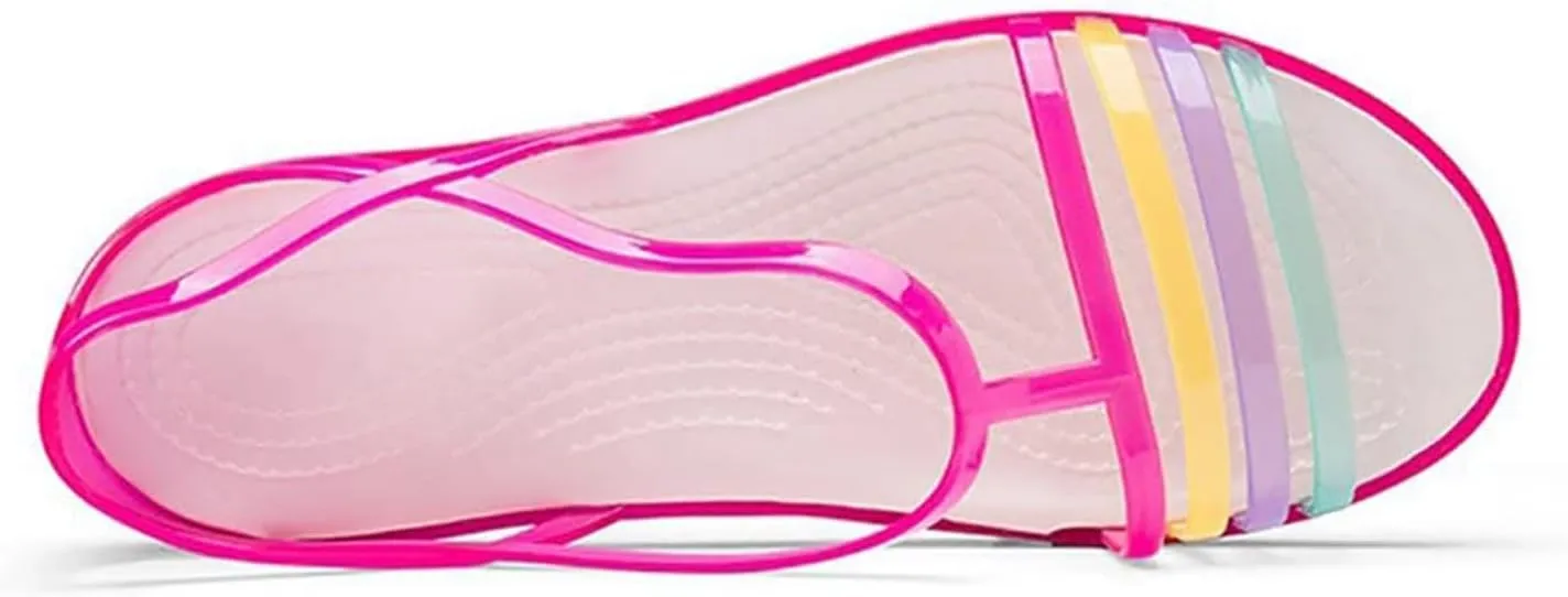Women's Colorful Neon Jelly Flat Sandals,Summer Open Toe T-strap Rainbow Slip On Soft Sole Walking Beach Casual Loose Flat Low Heel Jellies Sandals