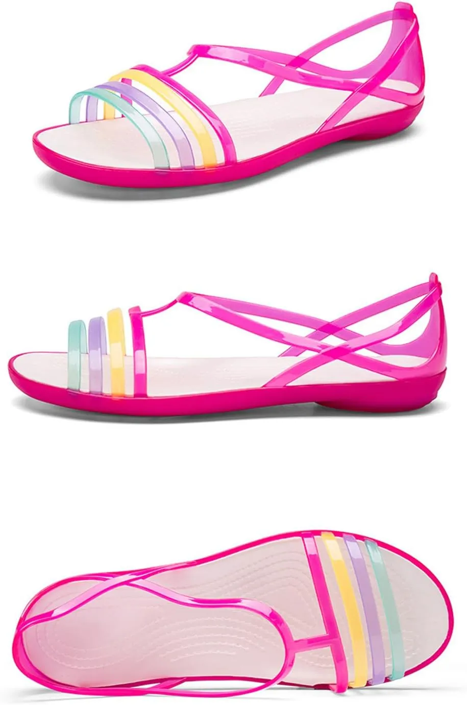 Women's Colorful Neon Jelly Flat Sandals,Summer Open Toe T-strap Rainbow Slip On Soft Sole Walking Beach Casual Loose Flat Low Heel Jellies Sandals