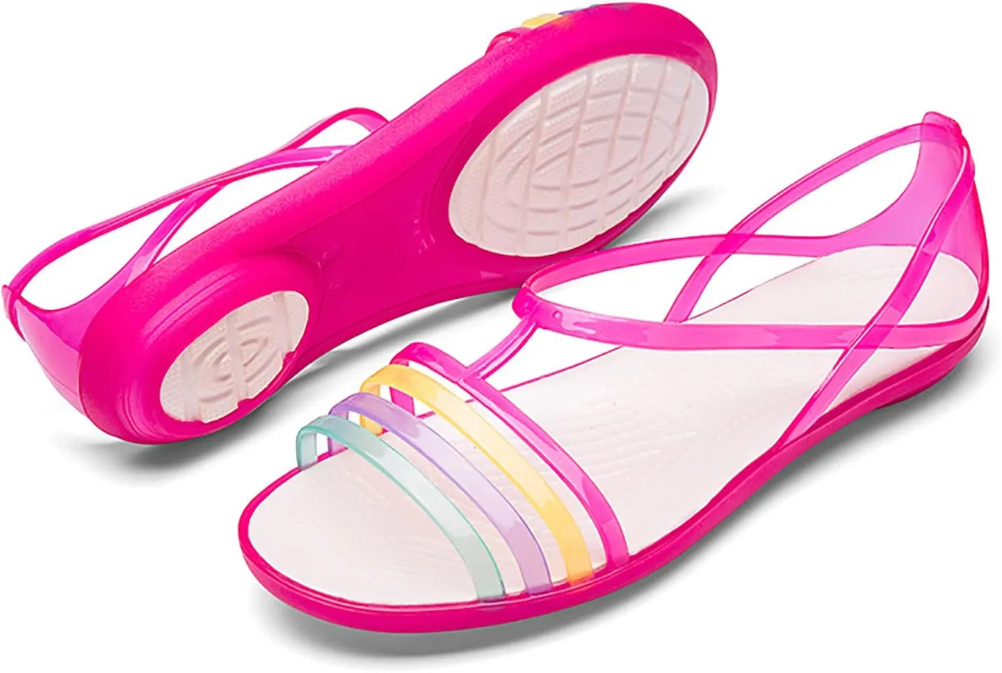 Women's Colorful Neon Jelly Flat Sandals,Summer Open Toe T-strap Rainbow Slip On Soft Sole Walking Beach Casual Loose Flat Low Heel Jellies Sandals