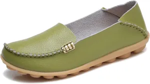 Women's Cowhide Casual Slipper Loafers Moccasin Driving Shoes Flat Slip On