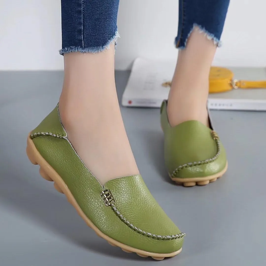 Women's Cowhide Casual Slipper Loafers Moccasin Driving Shoes Flat Slip On