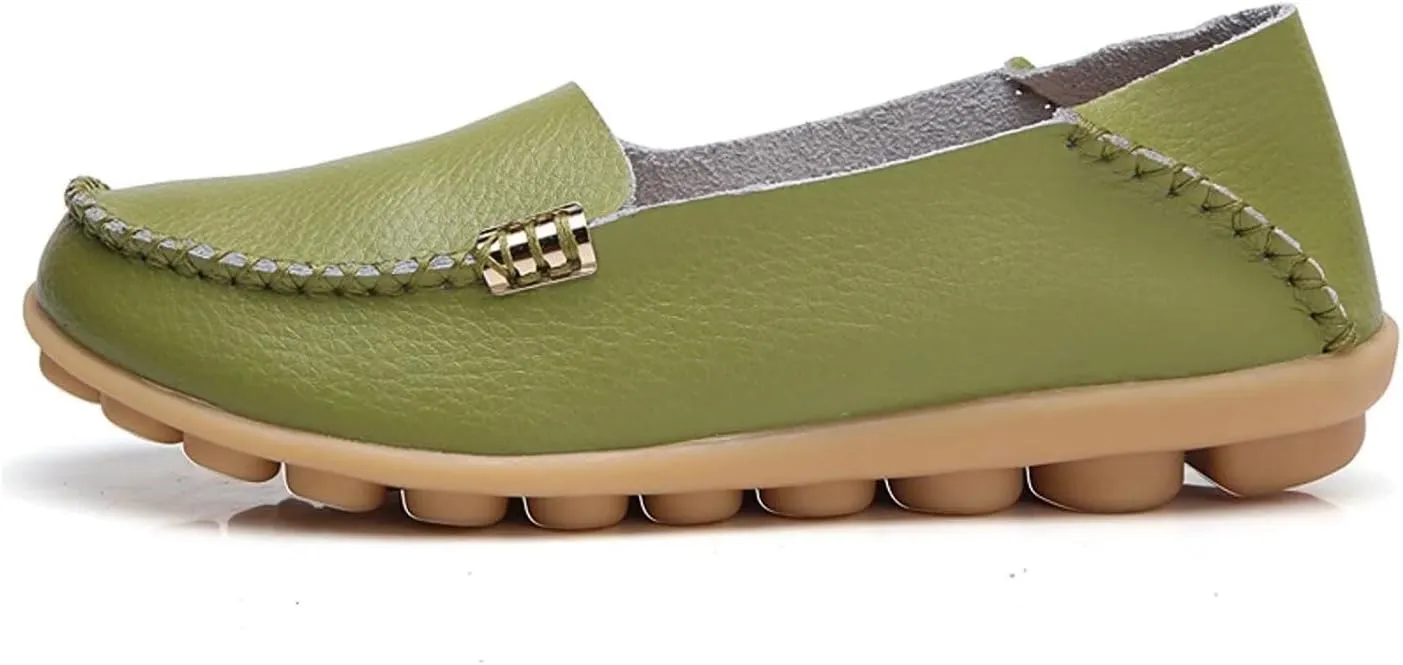 Women's Cowhide Casual Slipper Loafers Moccasin Driving Shoes Flat Slip On