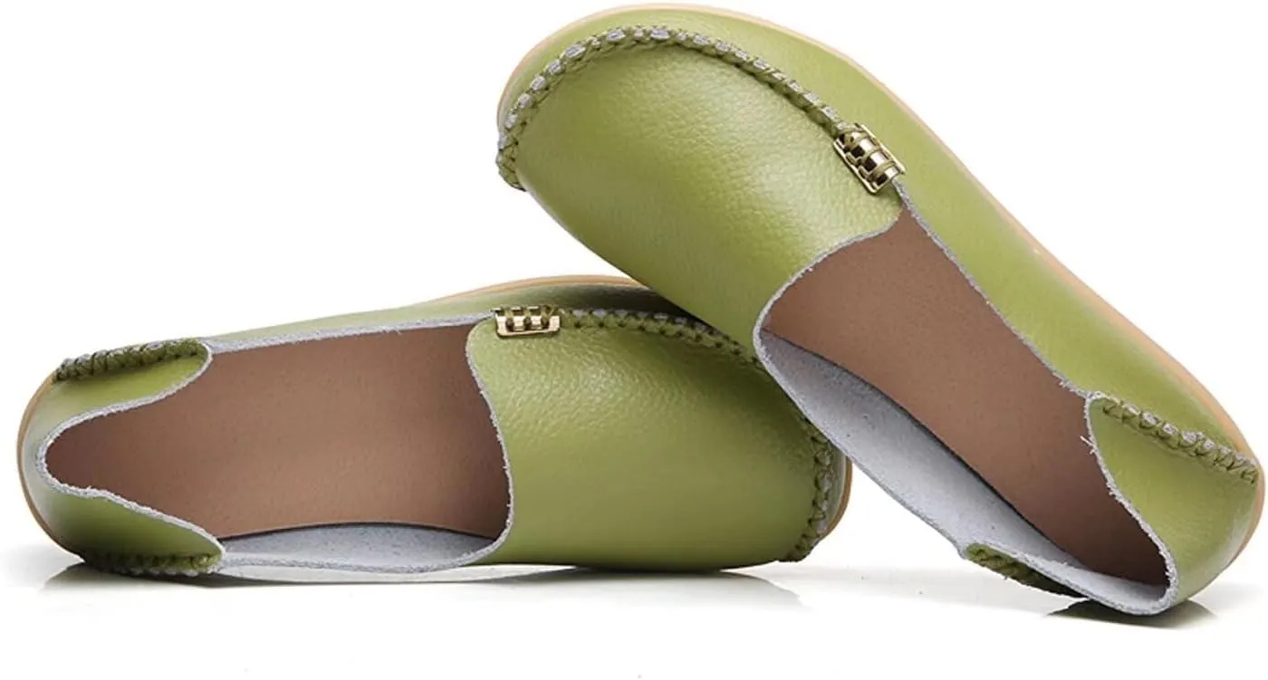 Women's Cowhide Casual Slipper Loafers Moccasin Driving Shoes Flat Slip On