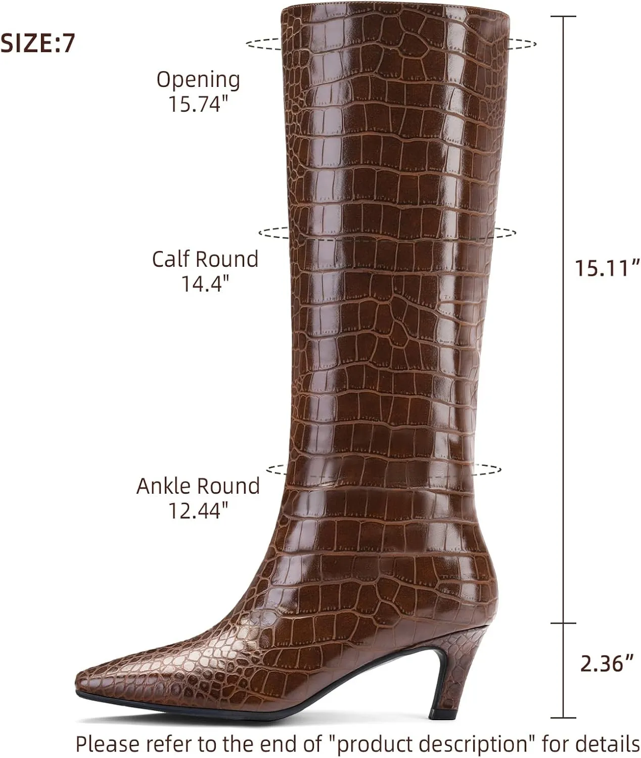 Women's Crocodile Knee Boots Square Toe Kitten Heel Slip On Wide Leg Boots Summer Breathable Suitable For Party Date Work