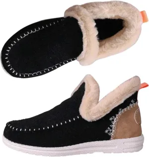 Women's Flat Fluffy Ankle Boots Slip-on Soft Plush Sneakers Fur Lined Warm Cozy Round Toe Thick Sole Casual Cotton Shoe