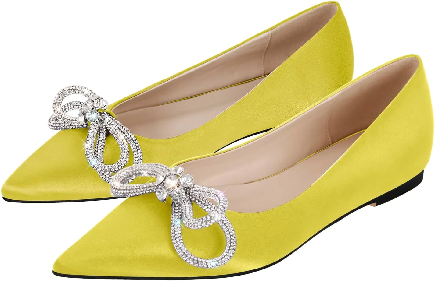 Women's Flats with Rhinestone Bow Pointed Toe Flats for Women Clear Flat
