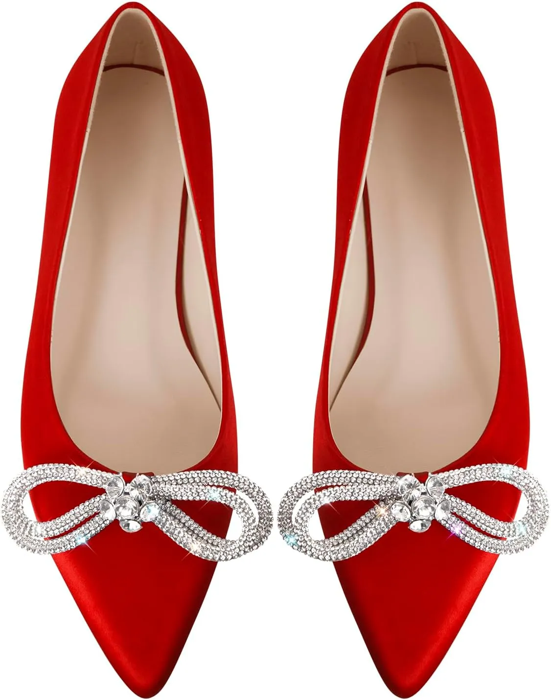 Women's Flats with Rhinestone Bow Pointed Toe Flats for Women Clear Flat
