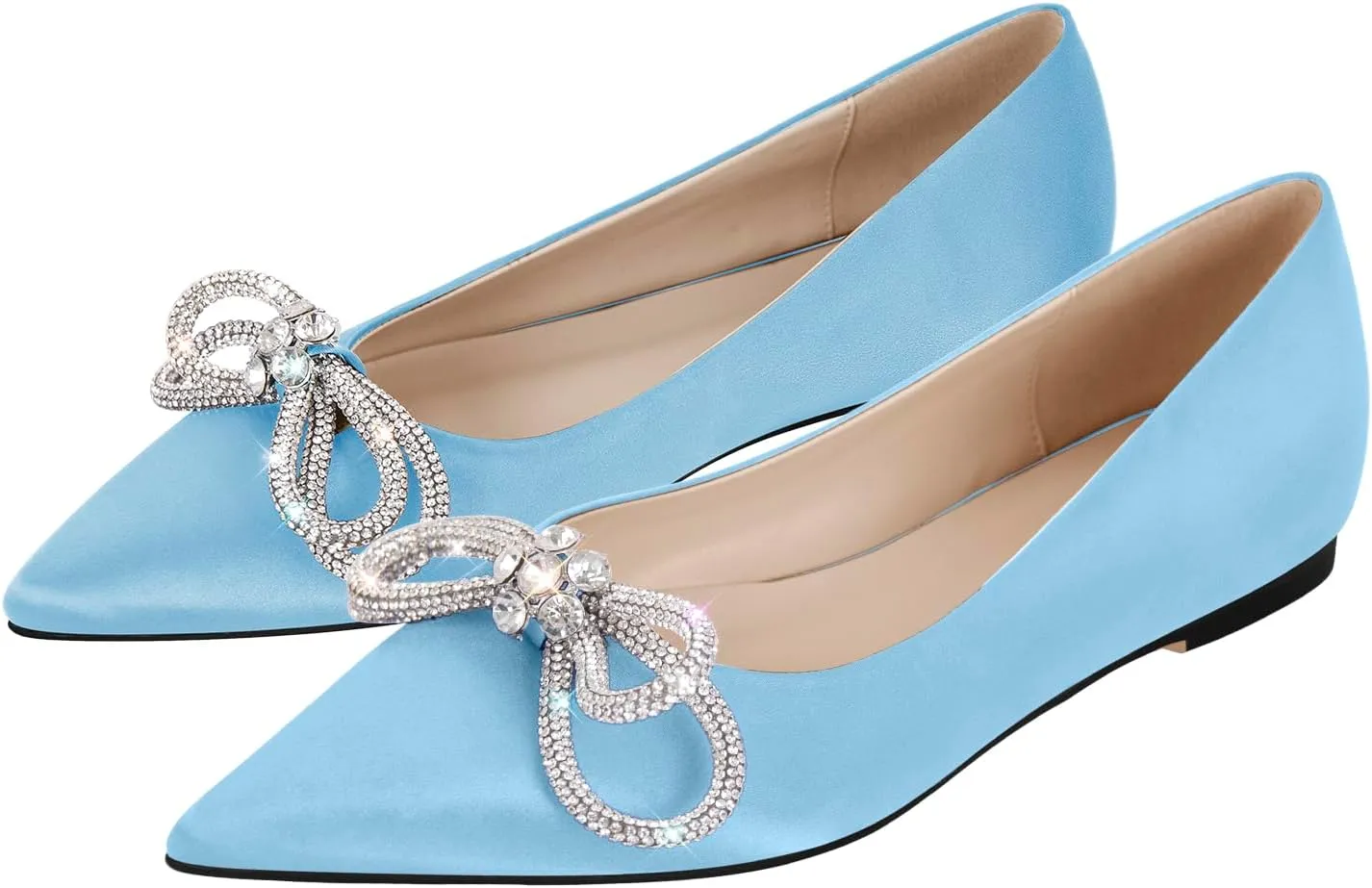 Women's Flats with Rhinestone Bow Pointed Toe Flats for Women Clear Flat