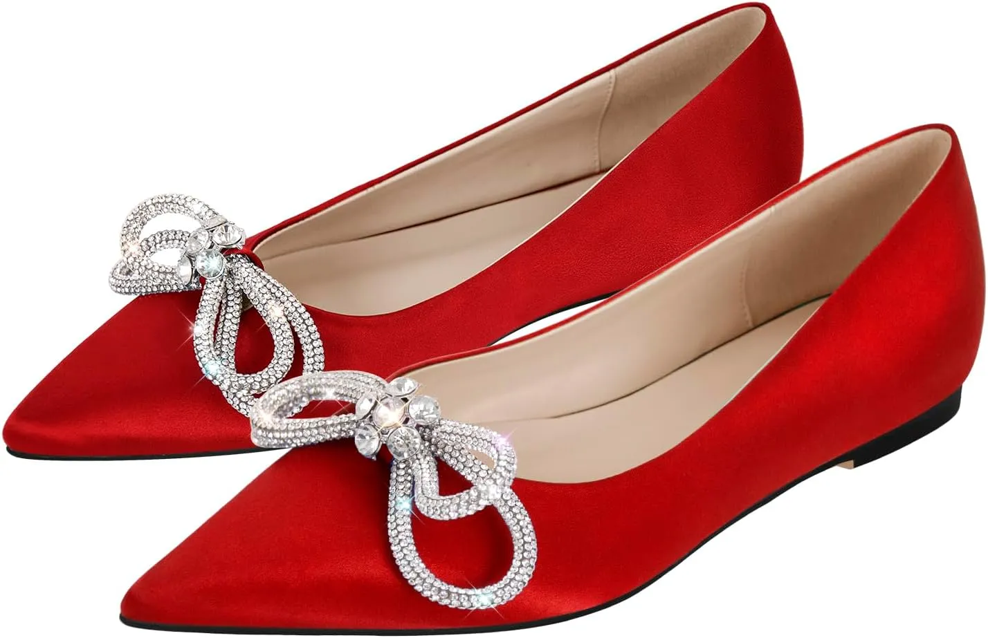 Women's Flats with Rhinestone Bow Pointed Toe Flats for Women Clear Flat
