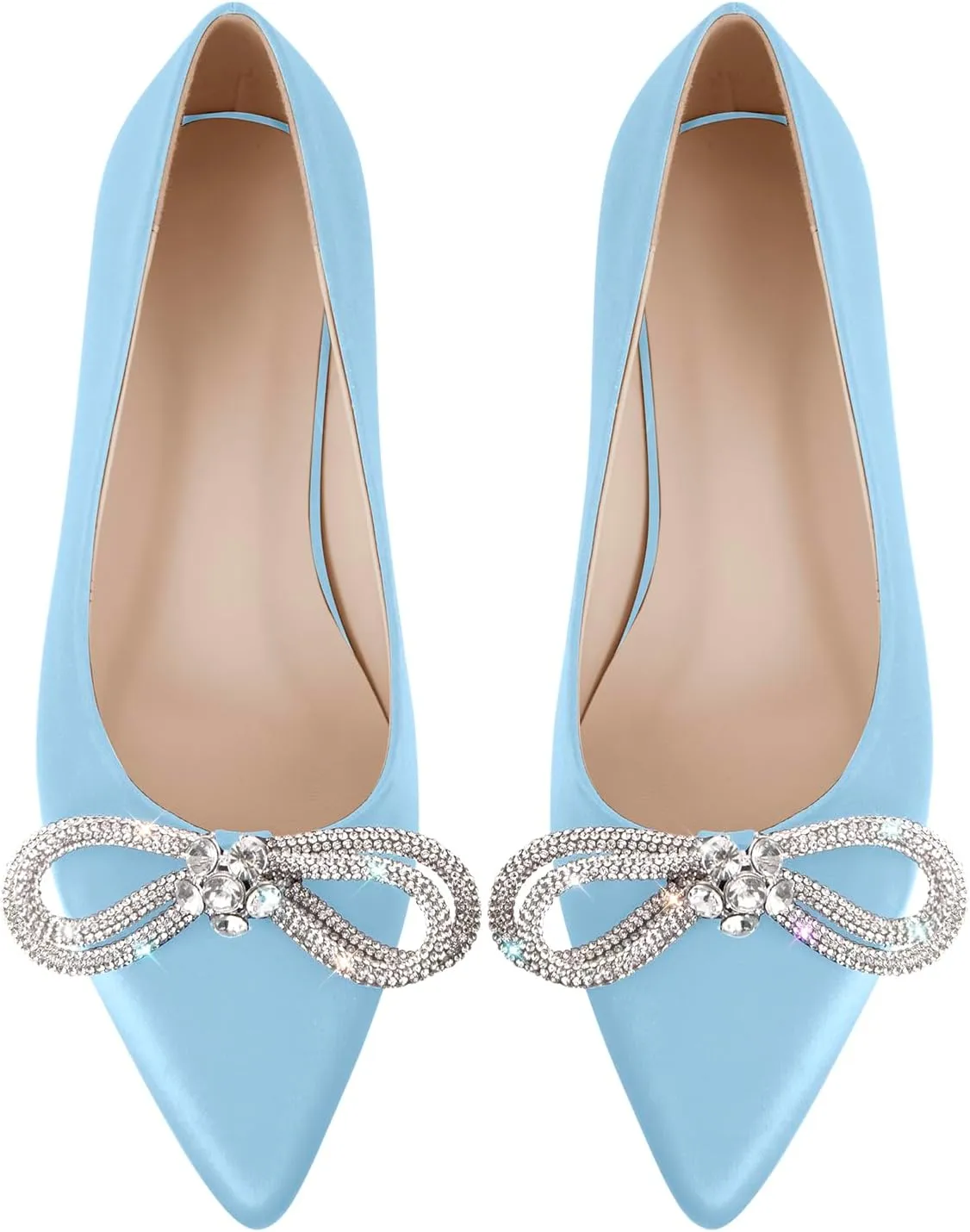Women's Flats with Rhinestone Bow Pointed Toe Flats for Women Clear Flat