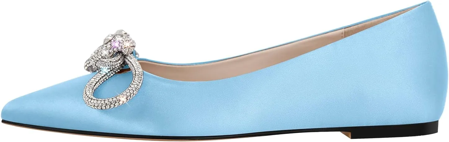 Women's Flats with Rhinestone Bow Pointed Toe Flats for Women Clear Flat