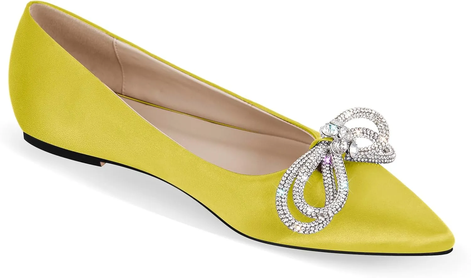 Women's Flats with Rhinestone Bow Pointed Toe Flats for Women Clear Flat