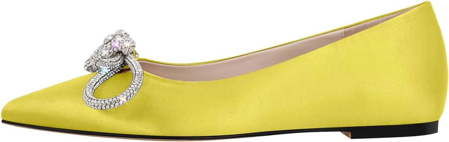 Women's Flats with Rhinestone Bow Pointed Toe Flats for Women Clear Flat