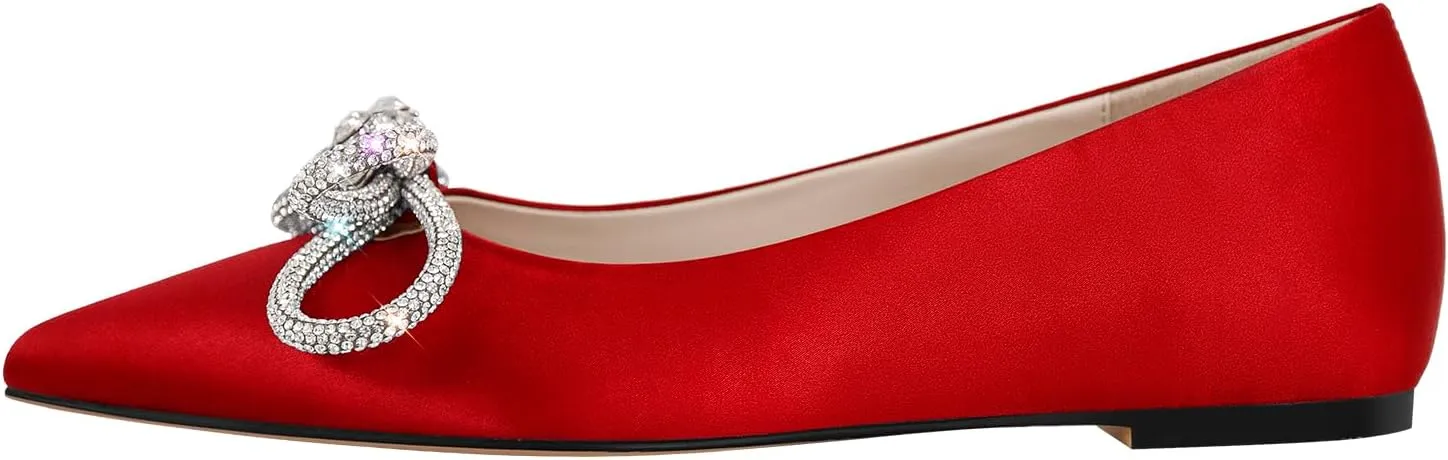 Women's Flats with Rhinestone Bow Pointed Toe Flats for Women Clear Flat