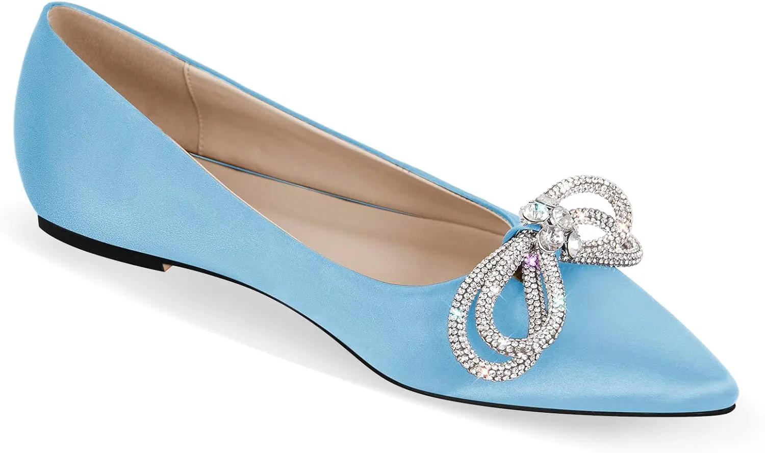 Women's Flats with Rhinestone Bow Pointed Toe Flats for Women Clear Flat