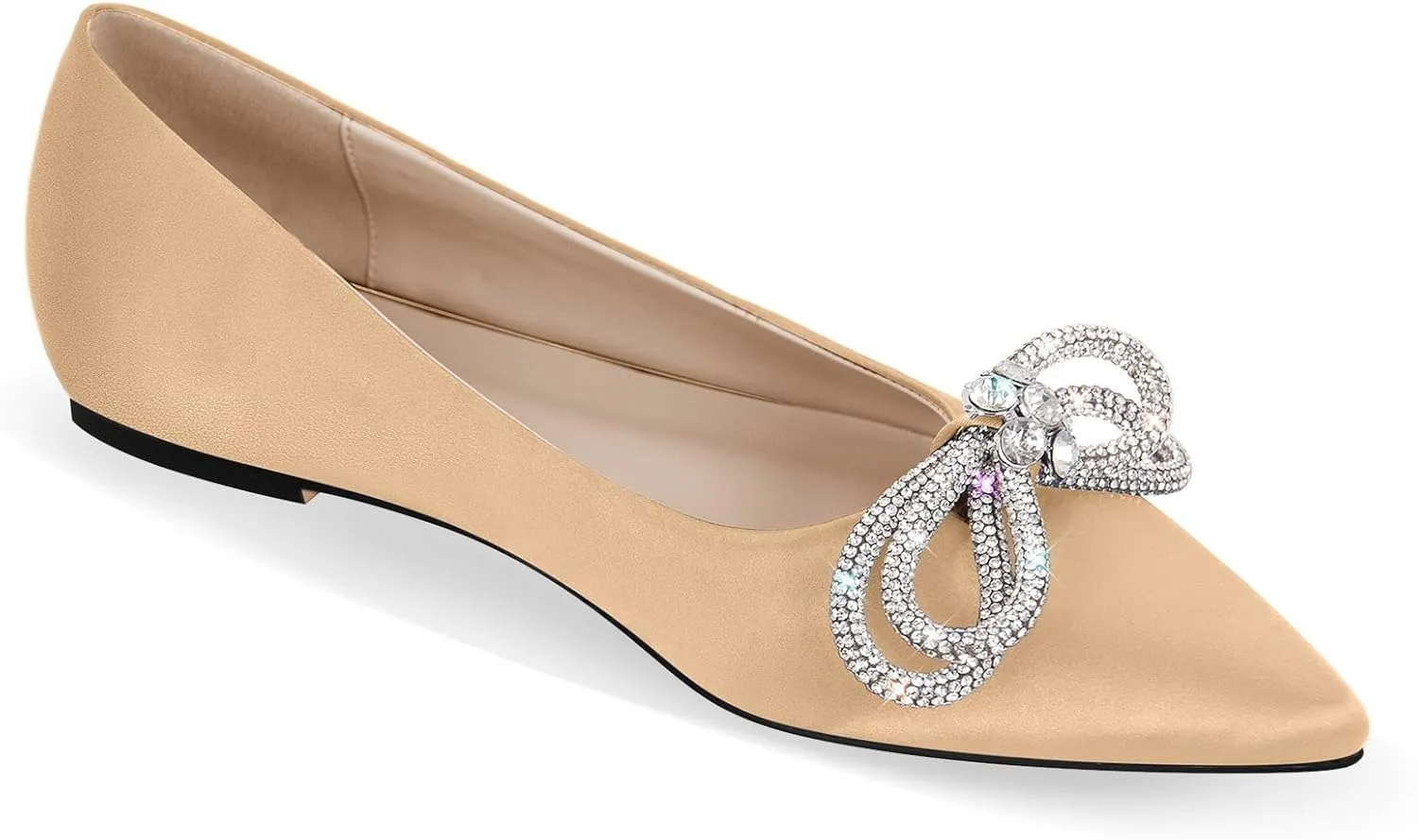 Women's Flats with Rhinestone Bow Pointed Toe Flats for Women Clear Flat