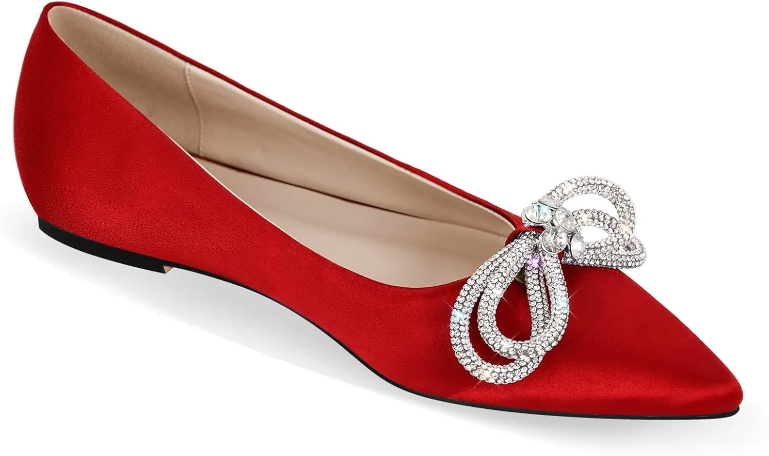 Women's Flats with Rhinestone Bow Pointed Toe Flats for Women Clear Flat