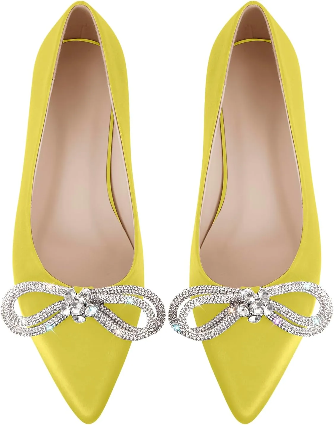 Women's Flats with Rhinestone Bow Pointed Toe Flats for Women Clear Flat