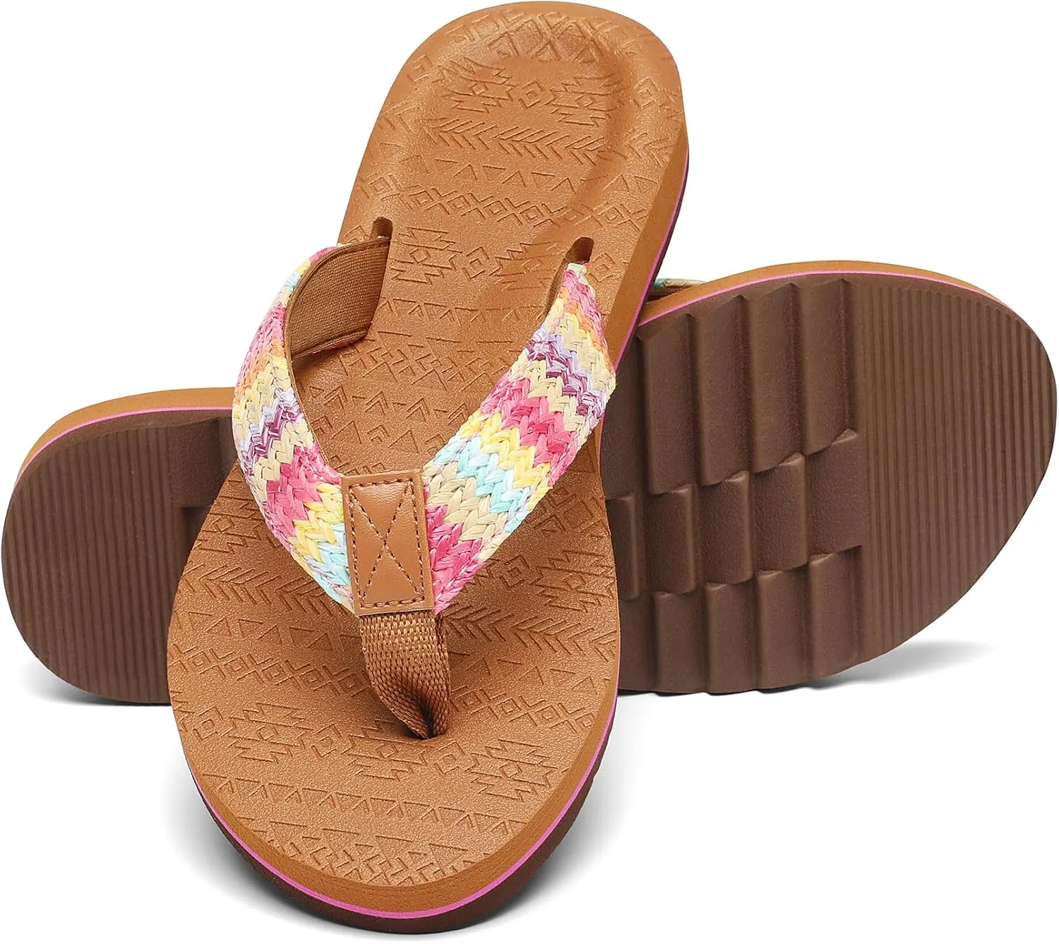 Women's Flip Flops with Arch Support - Yoga Mat Cushion Orthotic Thong Sandals for Plantar Fasciitis, Beach Walking Outdoor