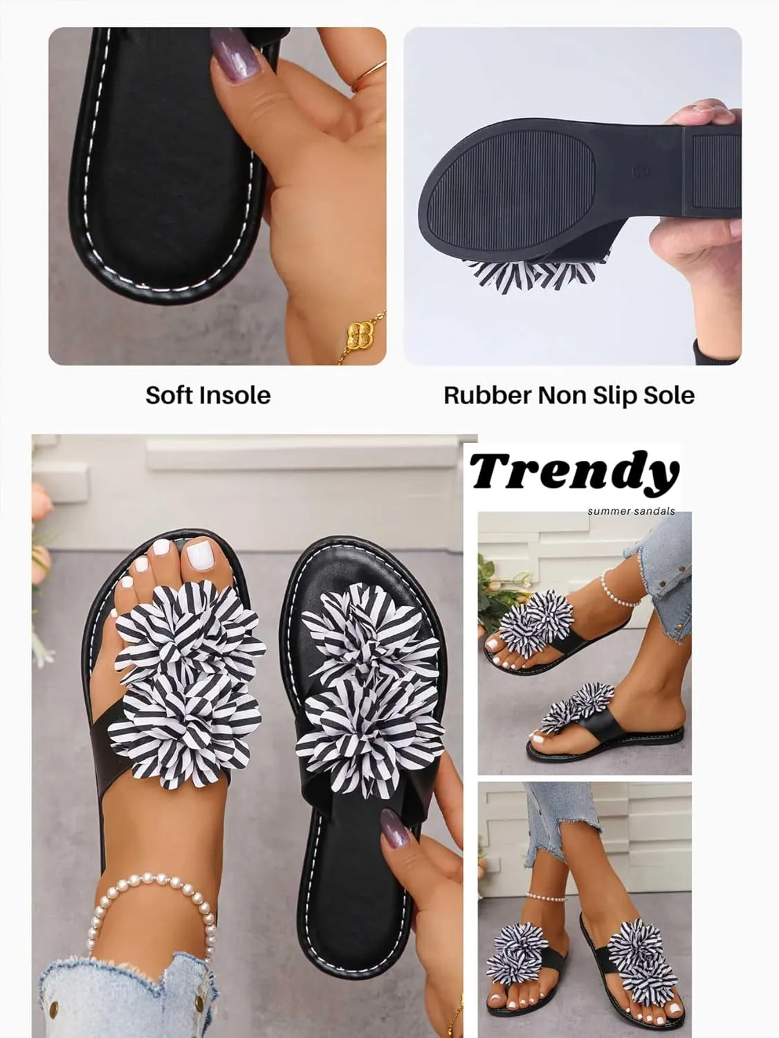 Women's Floral - Embellished Slide & Thong Sandals | Colorful and Stylish Open - Toe Slip-on Easy Wear Summer Footwear for Casual & Beach Adventures