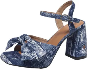 Women’s Floral Platform Heels – Chunky High Heels with Bow Detail, Adjustable Ankle Strap Sandals for Dressy and Casual Occasions